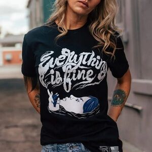 Grunt Style EVERYTHING IS FINE BOYFRIEND FIT T-SHIRT BLACK Large New With Tags